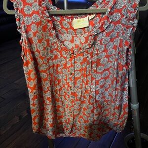 Maeve Dark Orangy/Red   Floral Blouse by Anthropologie C685
